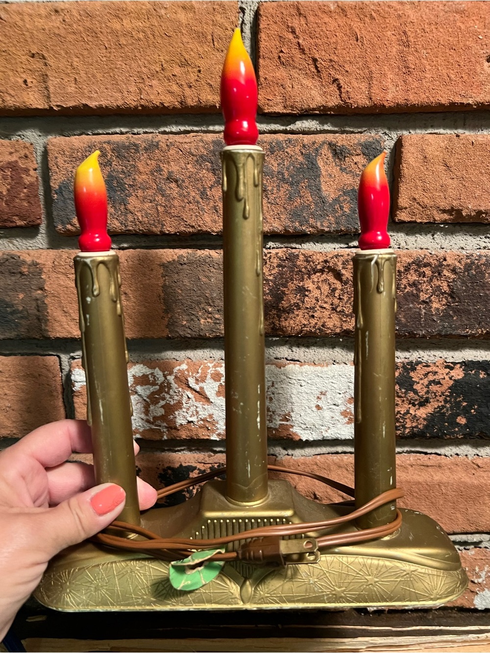 Vintage Set of 2 Holiday Lite Electric 3 dripping gold Candles Candelabra Indoor